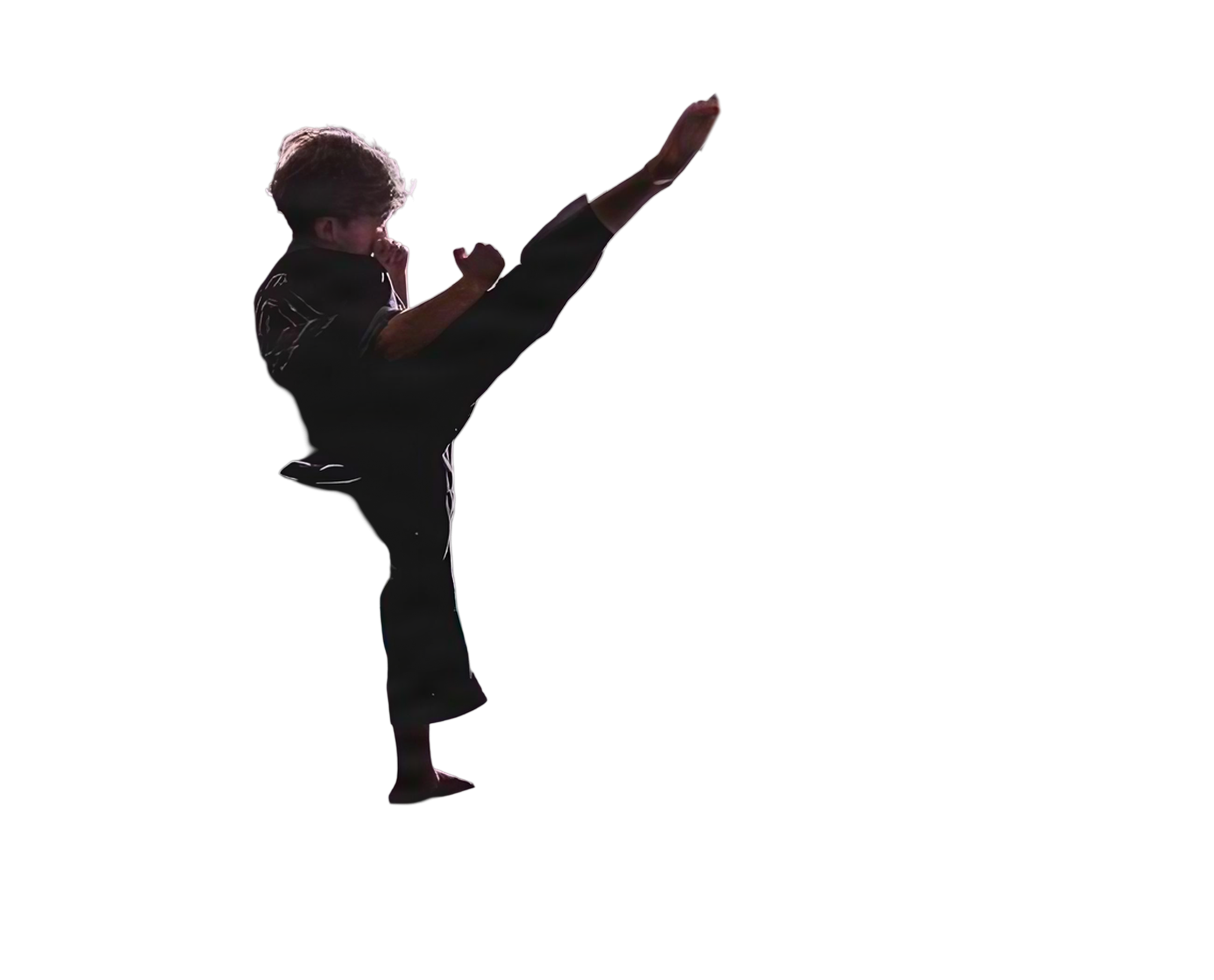 A Sweeney’s student throws a high kick through stage smoke